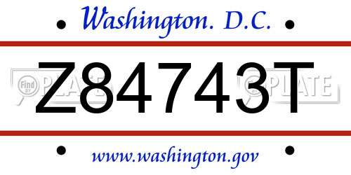 Z84743T District Of Columbia License Plate