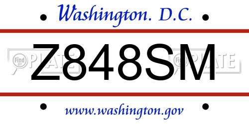 Z848SM District Of Columbia License Plate