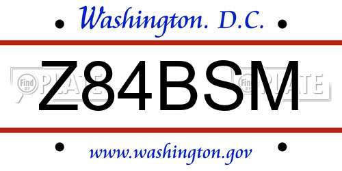 Z84BSM District Of Columbia License Plate
