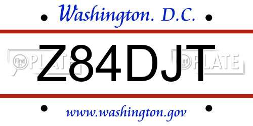 Z84DJT District Of Columbia License Plate