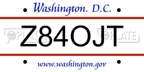 Z84OJT District Of Columbia License Plate