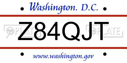 Z84QJT District Of Columbia License Plate