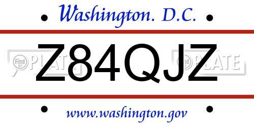 Z84QJZ District Of Columbia License Plate