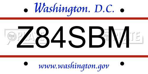 Z84SBM District Of Columbia License Plate