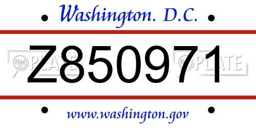 Z850971 District Of Columbia License Plate