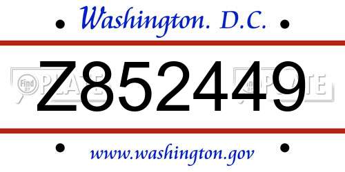 Z852449 District Of Columbia License Plate