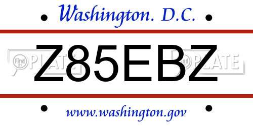 Z85EBZ District Of Columbia License Plate