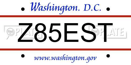Z85EST District Of Columbia License Plate