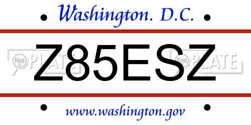Z85ESZ District Of Columbia License Plate