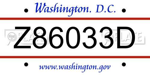 Z86033D District Of Columbia License Plate