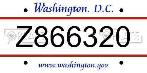 Z866320 District Of Columbia License Plate