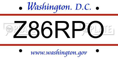 Z86RPO District Of Columbia License Plate