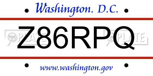 Z86RPQ District Of Columbia License Plate