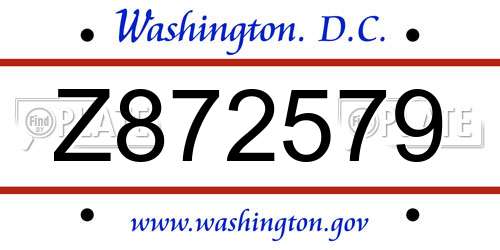 Z872579 District Of Columbia License Plate