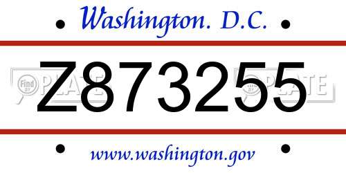 Z873255 District Of Columbia License Plate