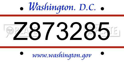 Z873285 District Of Columbia License Plate