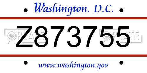 Z873755 District Of Columbia License Plate