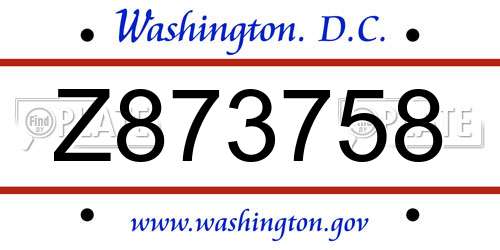 Z873758 District Of Columbia License Plate