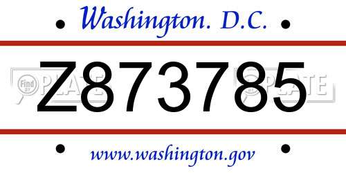 Z873785 District Of Columbia License Plate