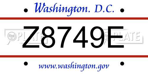 Z8749E District Of Columbia License Plate