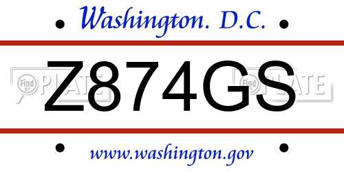 Z874GS District Of Columbia License Plate