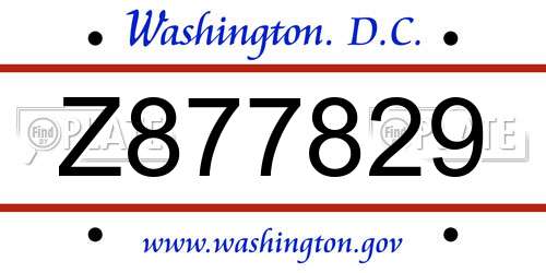 Z877829 District Of Columbia License Plate