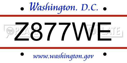 Z877WE District Of Columbia License Plate