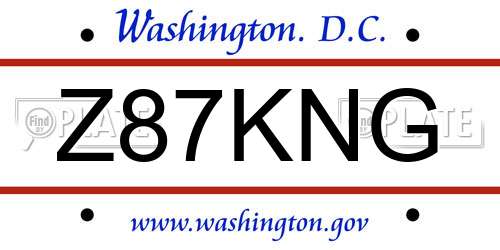 Z87KNG District Of Columbia License Plate
