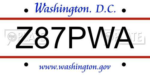 Z87PWA District Of Columbia License Plate