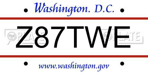Z87TWE District Of Columbia License Plate