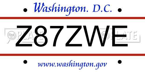 Z87ZWE District Of Columbia License Plate