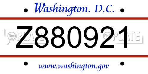 Z880921 District Of Columbia License Plate
