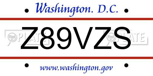 Z89VZS District Of Columbia License Plate