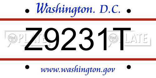 Z9231T District Of Columbia License Plate