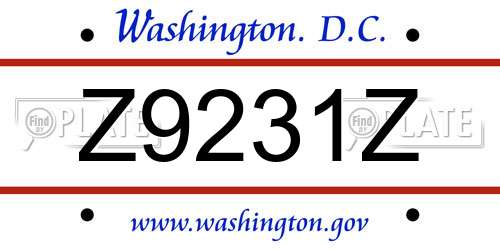 Z9231Z District Of Columbia License Plate