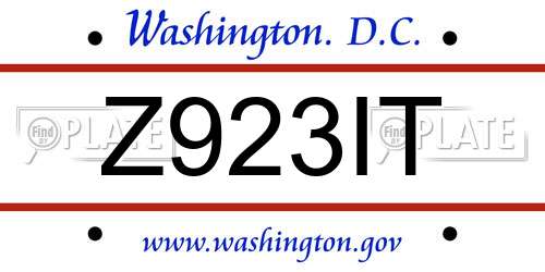Z923IT District Of Columbia License Plate