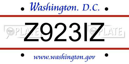 Z923IZ District Of Columbia License Plate