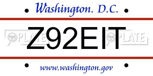 Z92EIT District Of Columbia License Plate