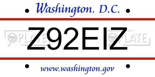 Z92EIZ District Of Columbia License Plate