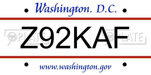 Z92KAF District Of Columbia License Plate