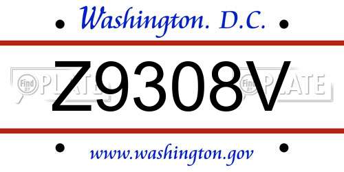 Z9308V District Of Columbia License Plate
