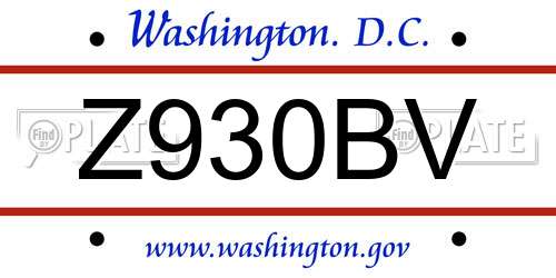 Z930BV District Of Columbia License Plate
