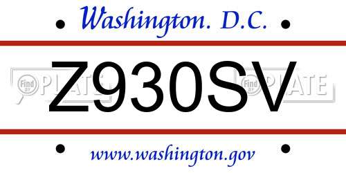 Z930SV District Of Columbia License Plate