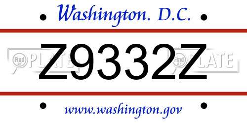 Z9332Z District Of Columbia License Plate