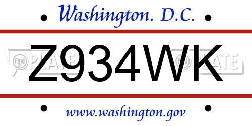 Z934WK District Of Columbia License Plate