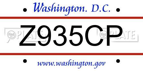 Z935CP District Of Columbia License Plate