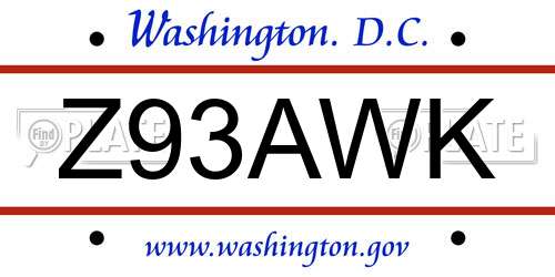 Z93AWK District Of Columbia License Plate