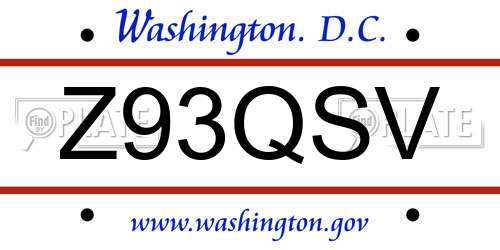 Z93QSV District Of Columbia License Plate