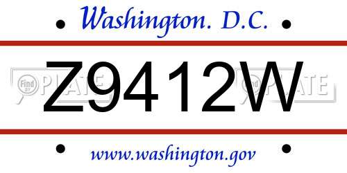 Z9412W District Of Columbia License Plate