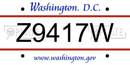 Z9417W District Of Columbia License Plate